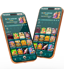 TK889 mobile gaming app displayed on two smartphones