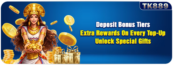 TK889 deposit bonus tiers with extra top-up rewards