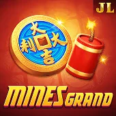 Chinese gold coin and red firework on the Mines Grand icon by JILI