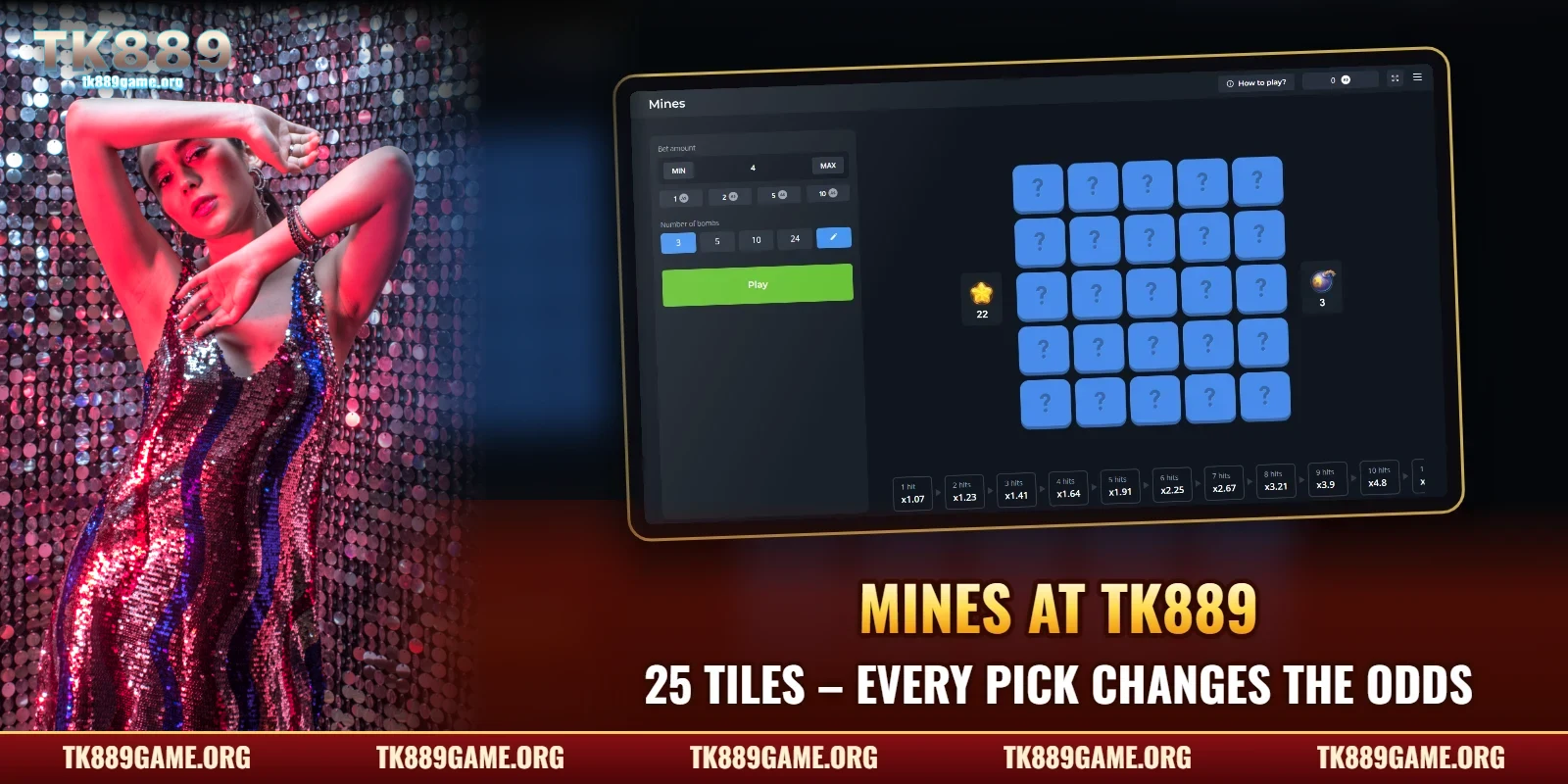 Mines at TK889 – a player checks the 25-tile grid before the first pick
