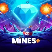 Blue diamond and bomb on the Mines+ icon from Pragmatic Play