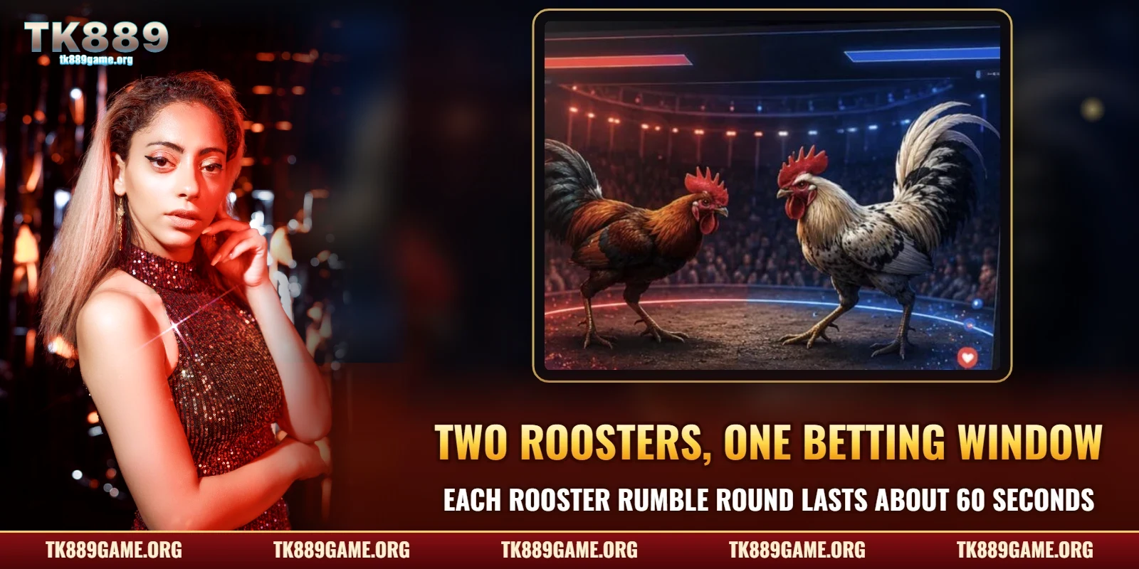 Two roosters, one betting window in a Rooster Rumble round at TK889