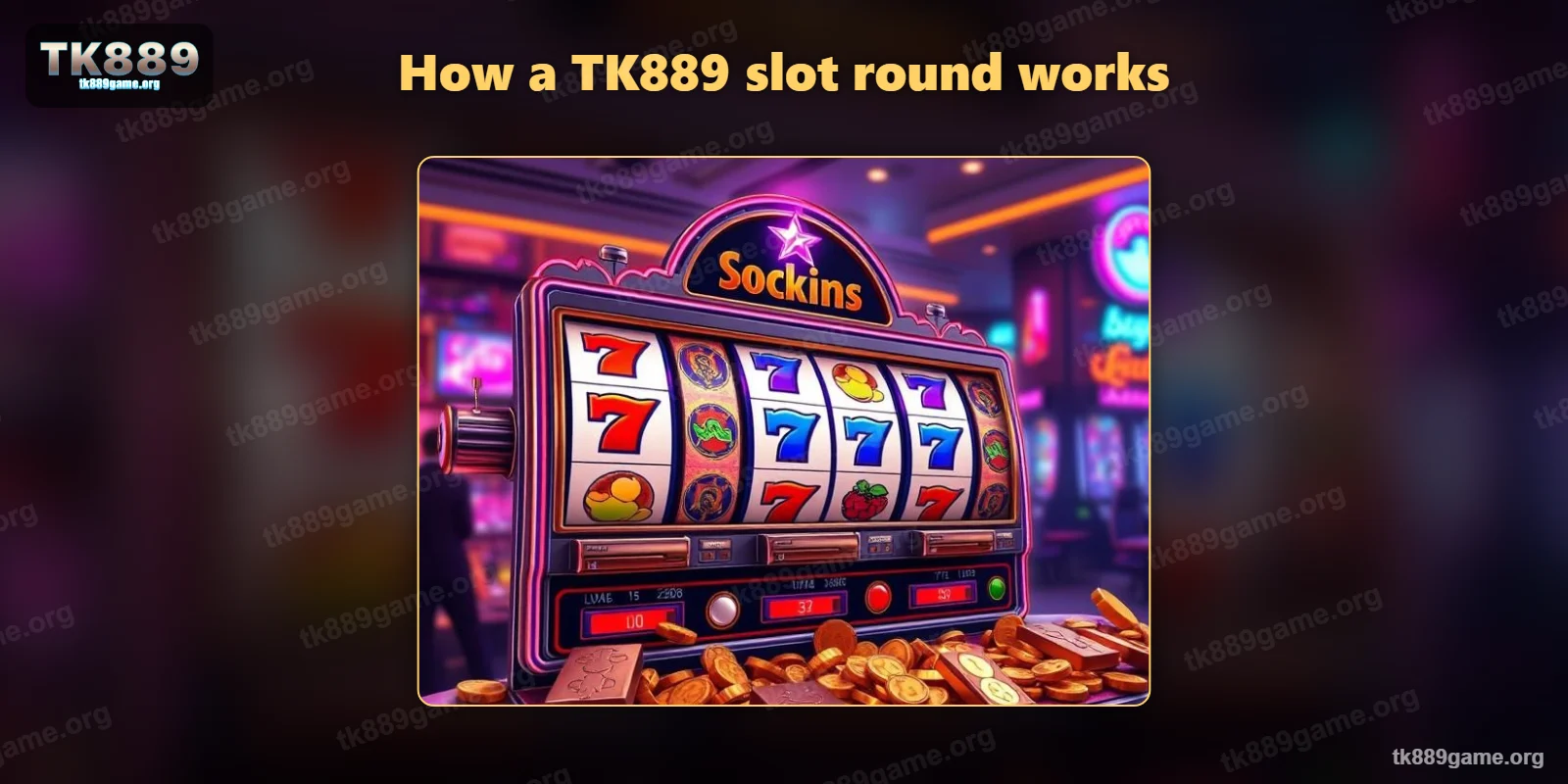 A TK889 slot machine with reels, symbols and paylines