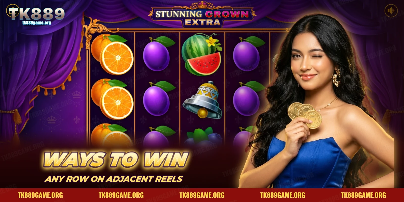 Five-reel slot grid with three rows of fruit and bell symbols for counting ways to win