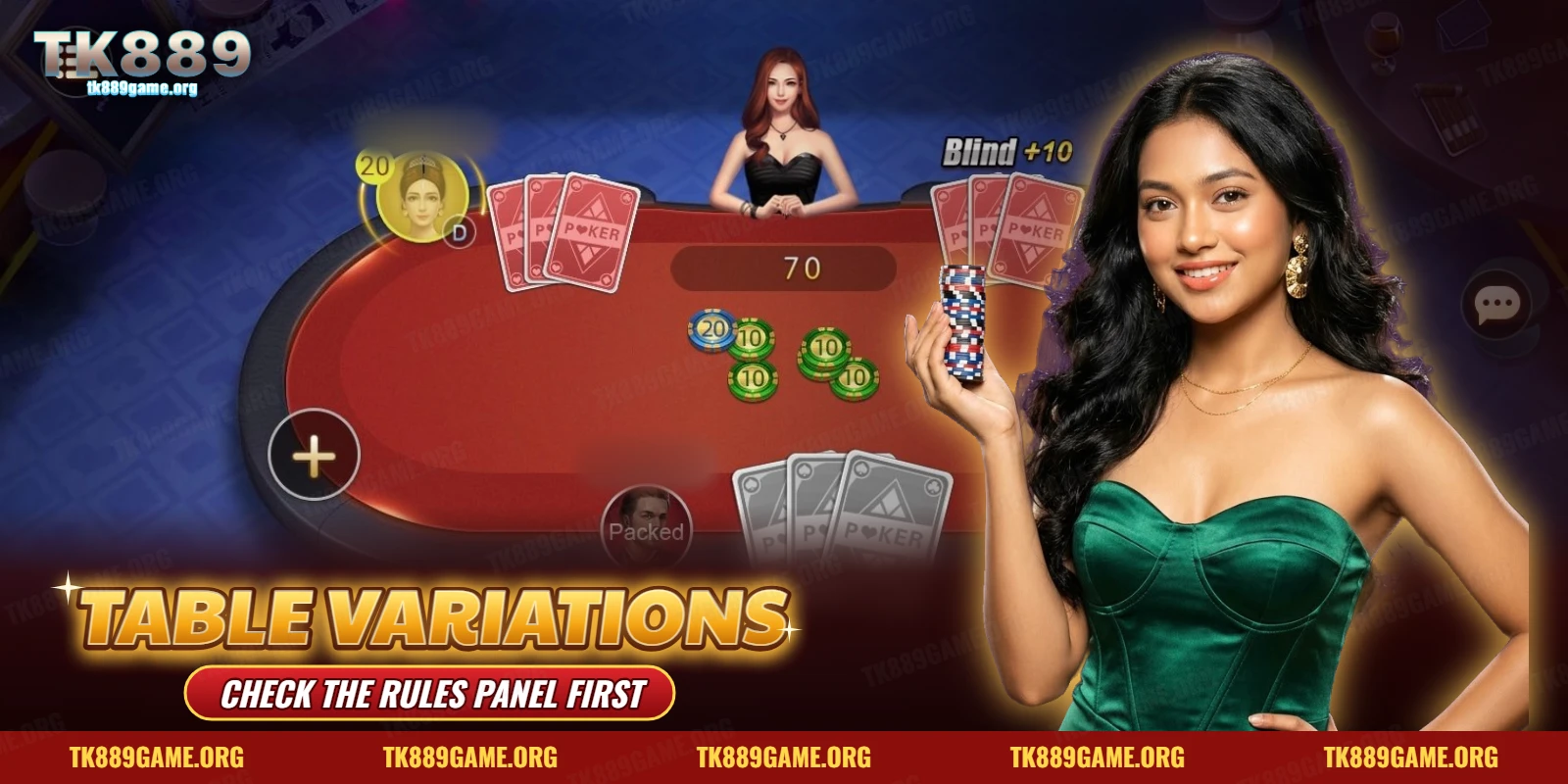 Teen Patti table with a Blind bet, chips in the pot and a packed player