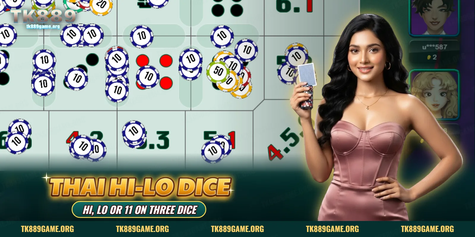 Thai Hi-Lo dice betting board with chips placed on totals and dice combinations